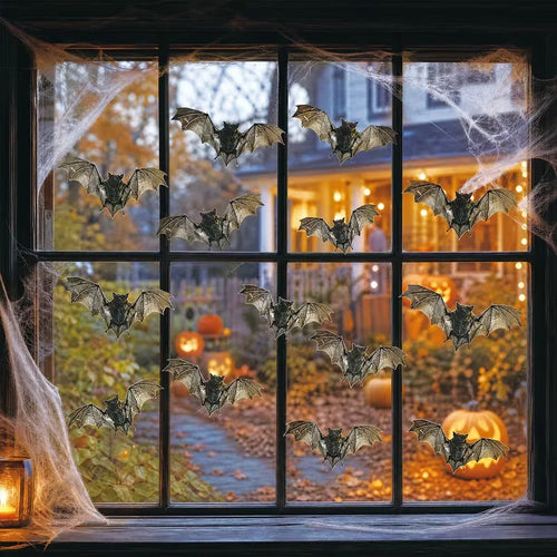 3D-Fledermäuse 12er-Set - Halloween Wanddeko mit Klebepunkten
