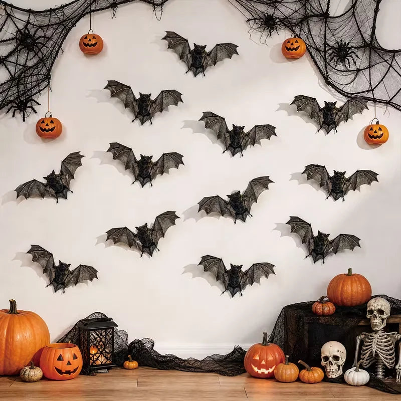 3D-Fledermäuse 12er-Set - Halloween Wanddeko mit Klebepunkten