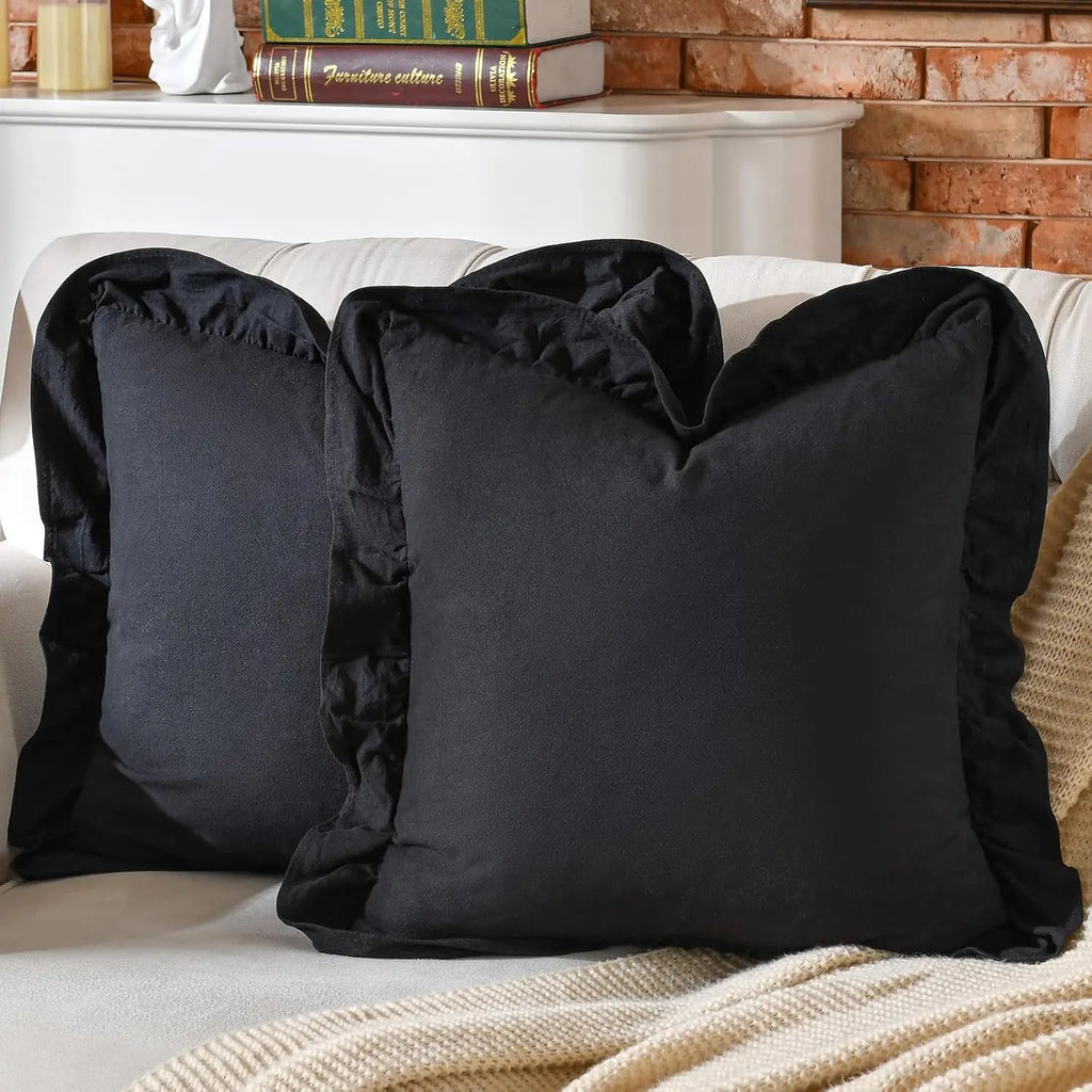 Rüschen-Kissenbezug 100% Baumwolle - Boho-Landhausstil für Sofa & Bett