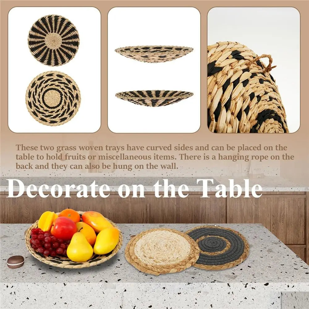 Boho-Wandkörbe 7er-Set Seegras & Rattan - Wandkunst rund