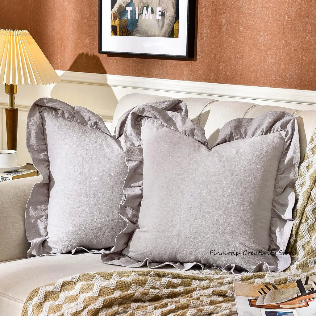 Rüschen-Kissenbezug 100% Baumwolle - Boho-Landhausstil für Sofa & Bett