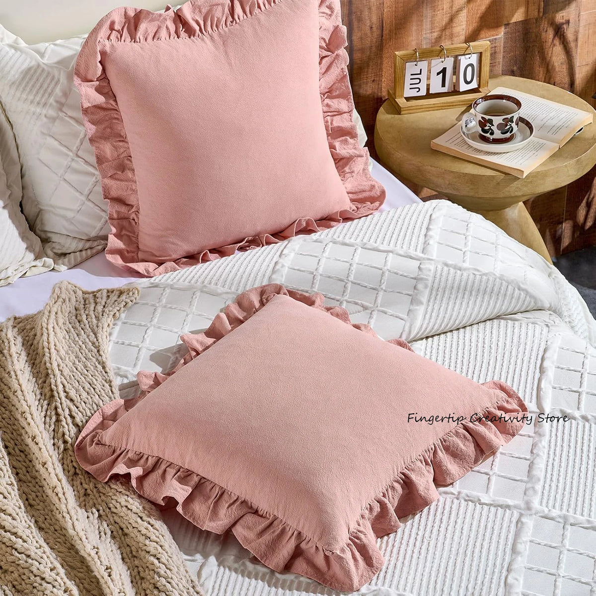 Rüschen-Kissenbezug 100% Baumwolle - Boho-Landhausstil für Sofa & Bett