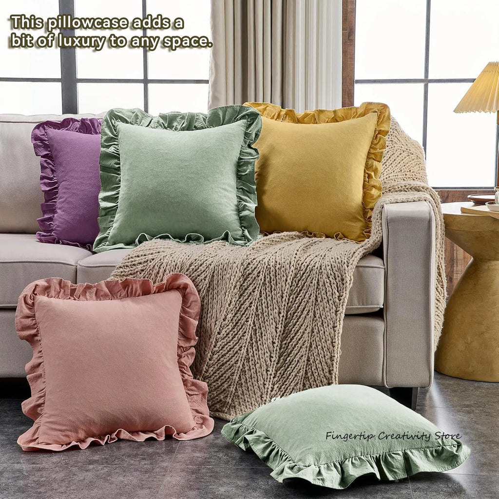 Rüschen-Kissenbezug 100% Baumwolle - Boho-Landhausstil für Sofa & Bett