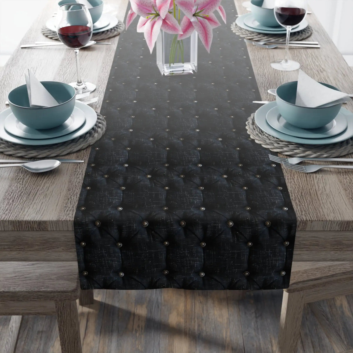 3D Tuft-Tischläufer Denim Schwarz - Moderner Läufer für Küche & Esstisch