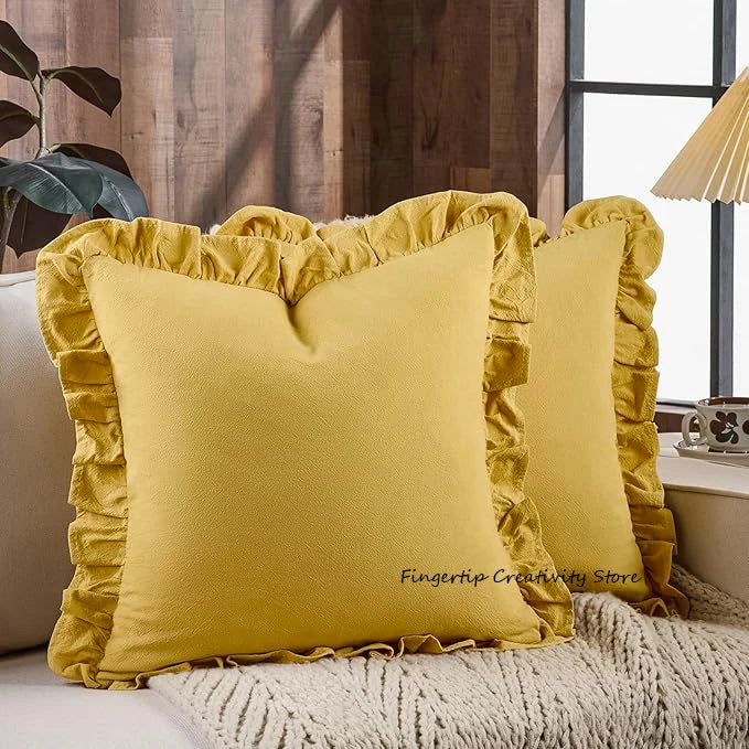 Rüschen-Kissenbezug 100% Baumwolle - Boho-Landhausstil für Sofa & Bett