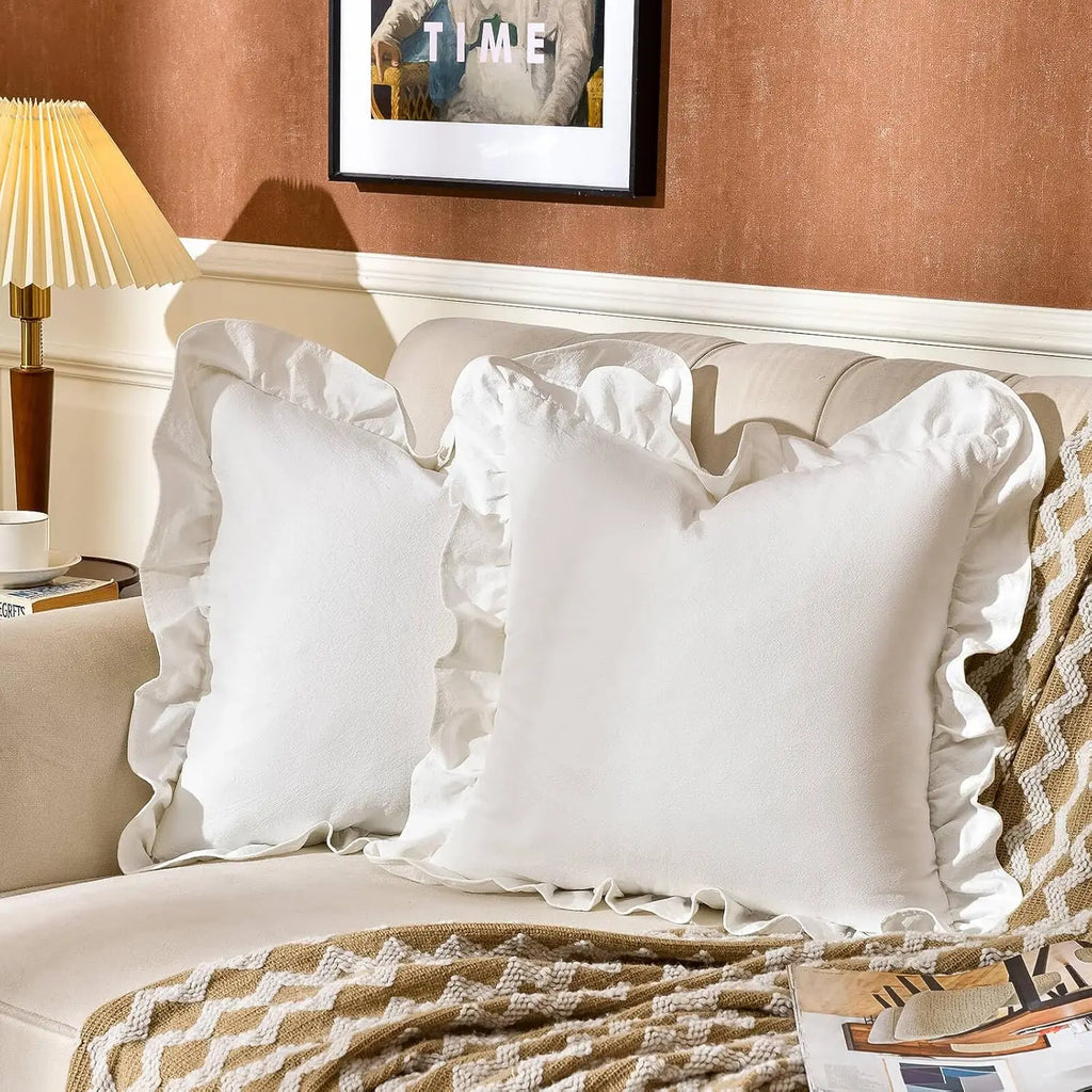 Rüschen-Kissenbezug 100% Baumwolle - Boho-Landhausstil für Sofa & Bett