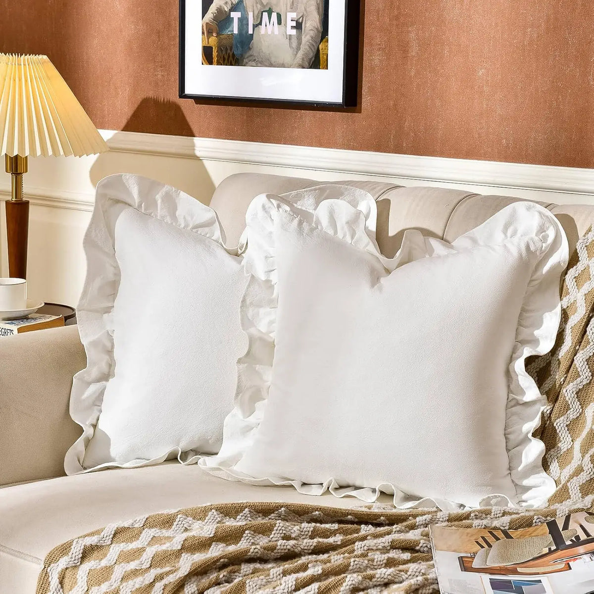 Rüschen-Kissenbezug 100% Baumwolle - Boho-Landhausstil für Sofa & Bett