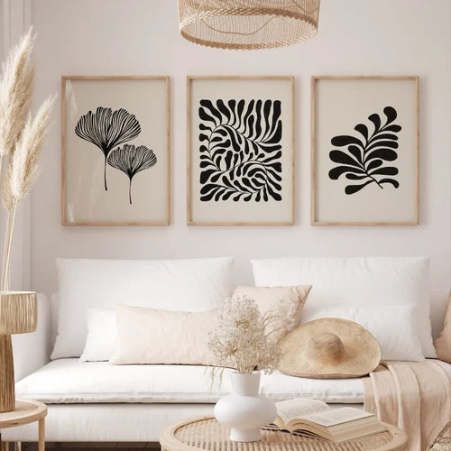 Boho-Kunstposter Botanische Blätter - Leinwand ungerahmt für Wohnzimmer & Flur