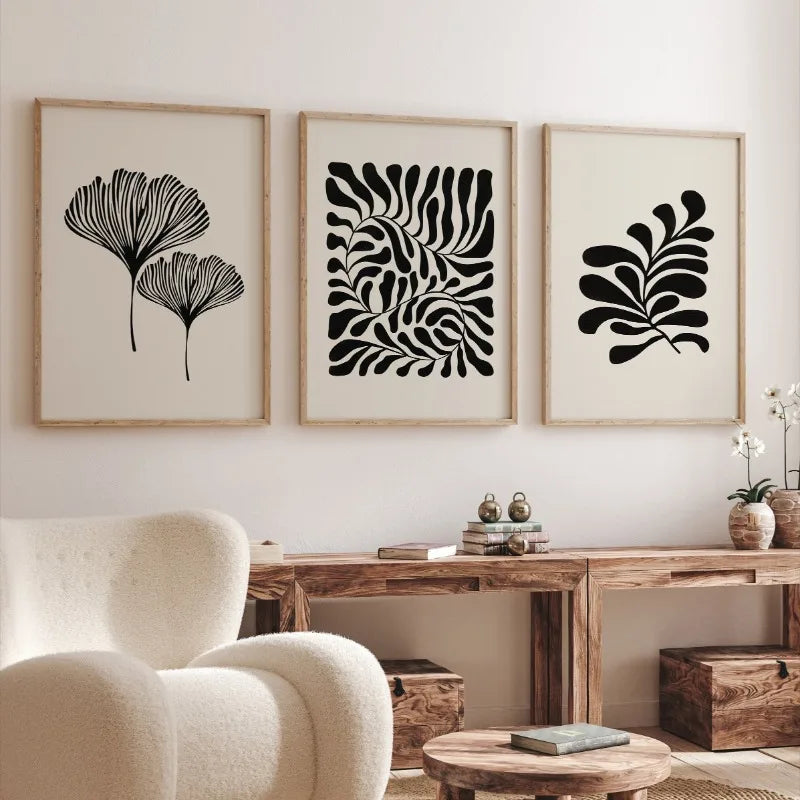 Boho-Kunstposter Botanische Blätter - Leinwand ungerahmt für Wohnzimmer & Flur