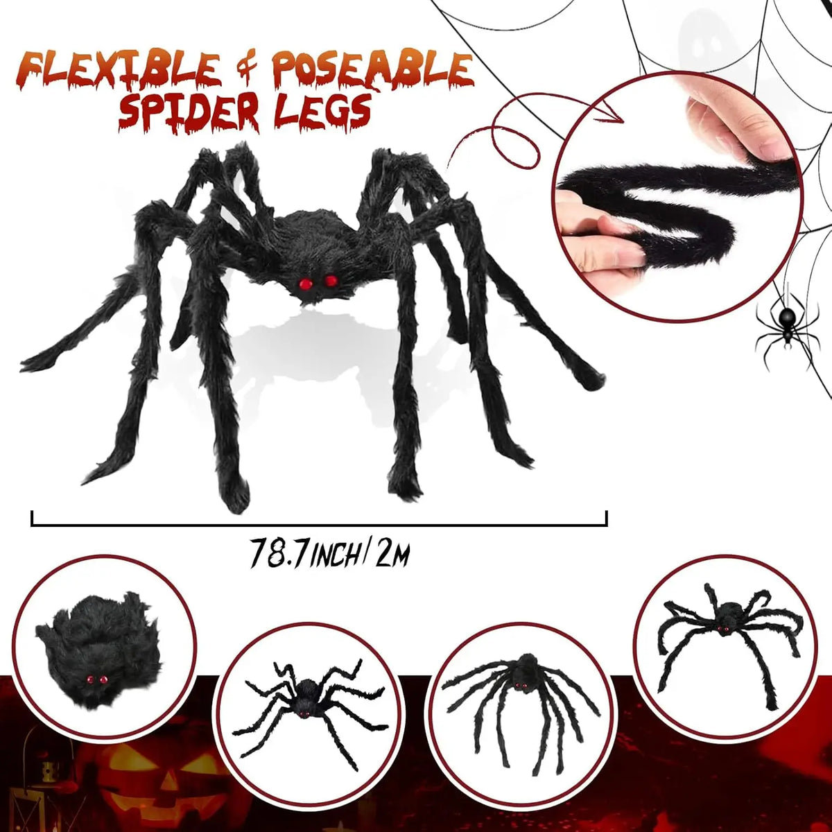 XXL Plüsch-Spinne - Halloween-Deko in 3 Größen: 30, 75 & 200 cm