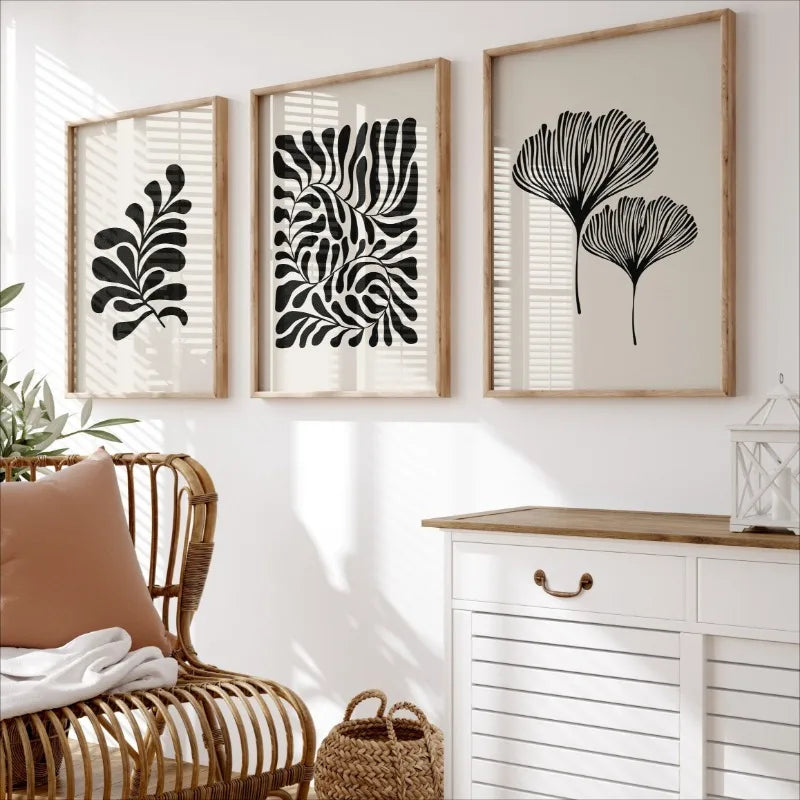Boho-Kunstposter Botanische Blätter - Leinwand ungerahmt für Wohnzimmer & Flur