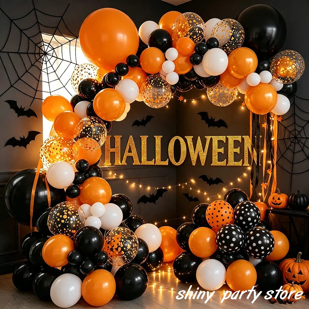 Halloween Ballongirlande-Bogen-Set - 132 Ballons in Schwarz, Orange & Weiß