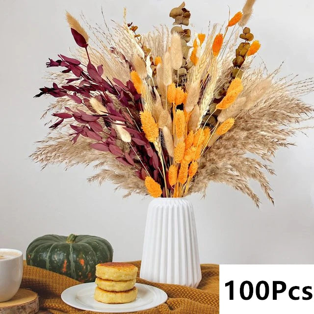 Pampasgras & Hasenschwanz 100 Stück - Trockenblumen für Vase & Boho-Deko