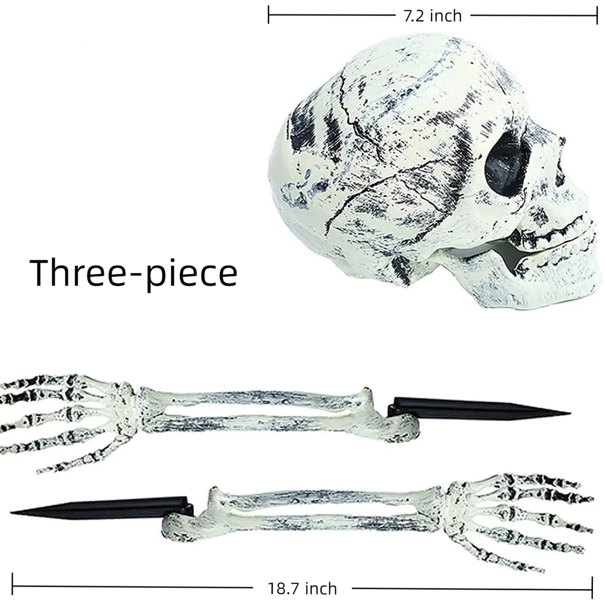 Skelett-Set 3-teilig - Totenkopf & Arme mit Erdspieß für Garten & Rasen