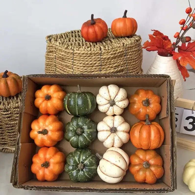 Künstliche Kürbisse 9er-Set - Herbstdeko für Tisch, Regal & Fensterbank