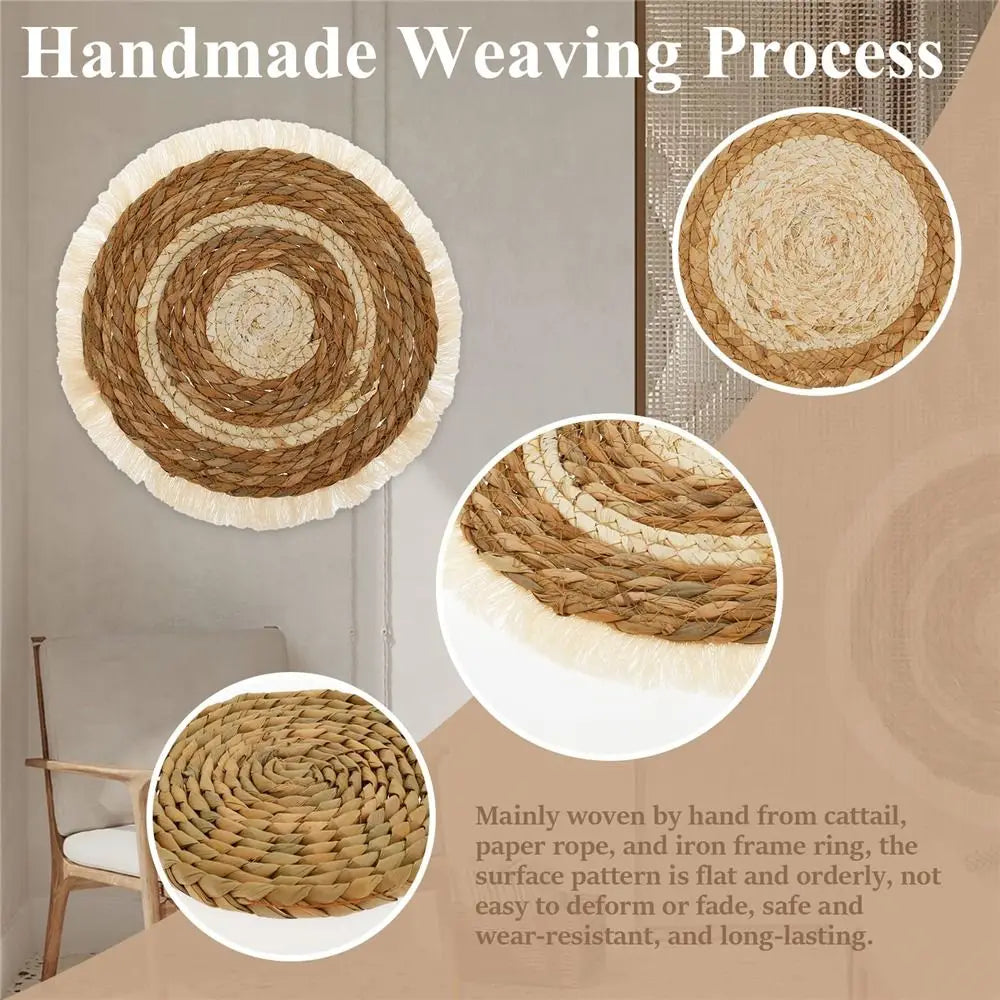 Boho-Wandkörbe 7er-Set Seegras & Rattan - Wandkunst rund