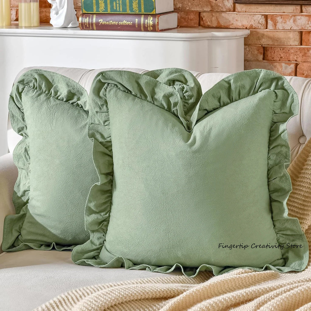 Rüschen-Kissenbezug 100% Baumwolle - Boho-Landhausstil für Sofa & Bett