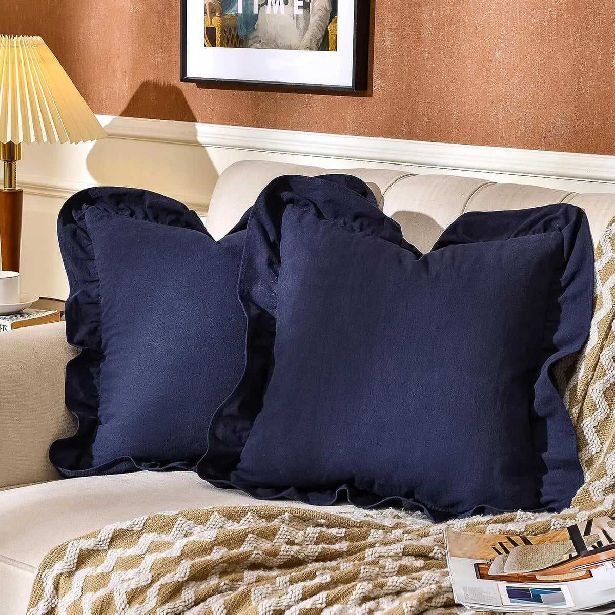 Rüschen-Kissenbezug 100% Baumwolle - Boho-Landhausstil für Sofa & Bett