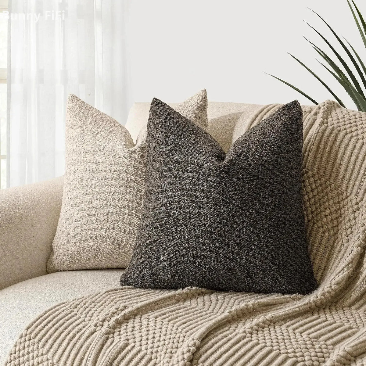 Bouclé-Kissenbezug 45x45 cm - Flauschig weiche Struktur für Sofa