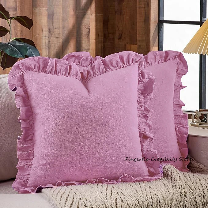 Rüschen-Kissenbezug 100% Baumwolle - Boho-Landhausstil für Sofa & Bett