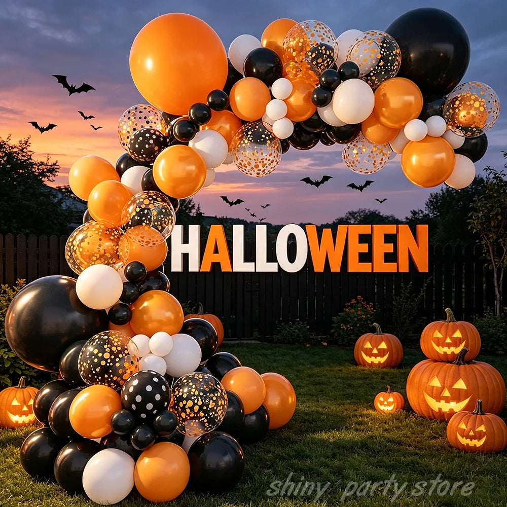 Halloween Ballongirlande-Bogen-Set - 132 Ballons in Schwarz, Orange & Weiß