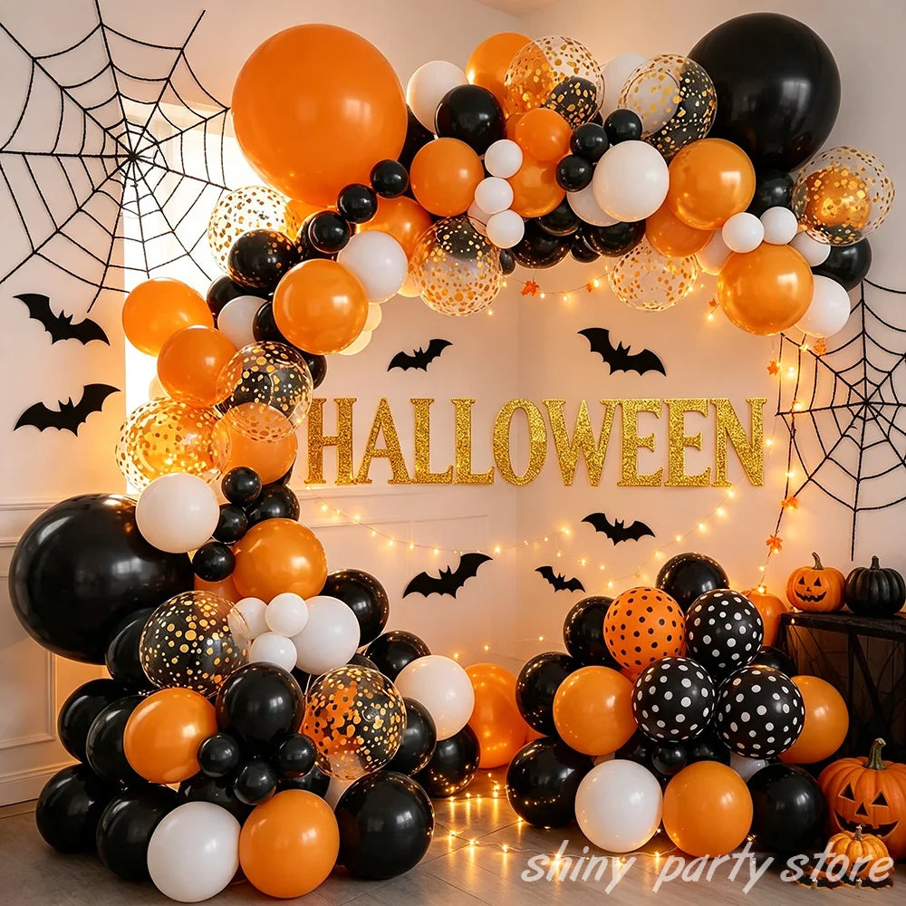 Halloween Ballongirlande-Bogen-Set - 132 Ballons in Schwarz, Orange & Weiß