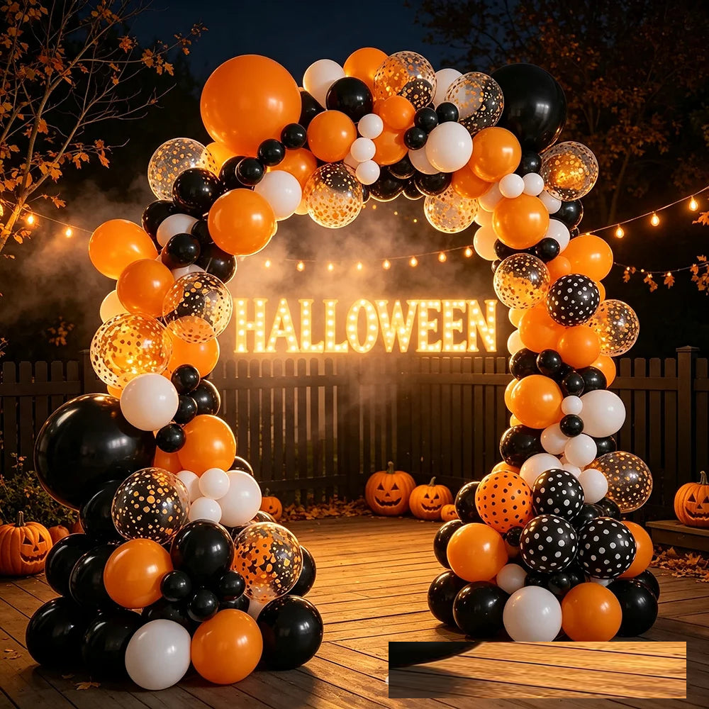 Halloween Ballongirlande-Bogen-Set - 132 Ballons in Schwarz, Orange & Weiß
