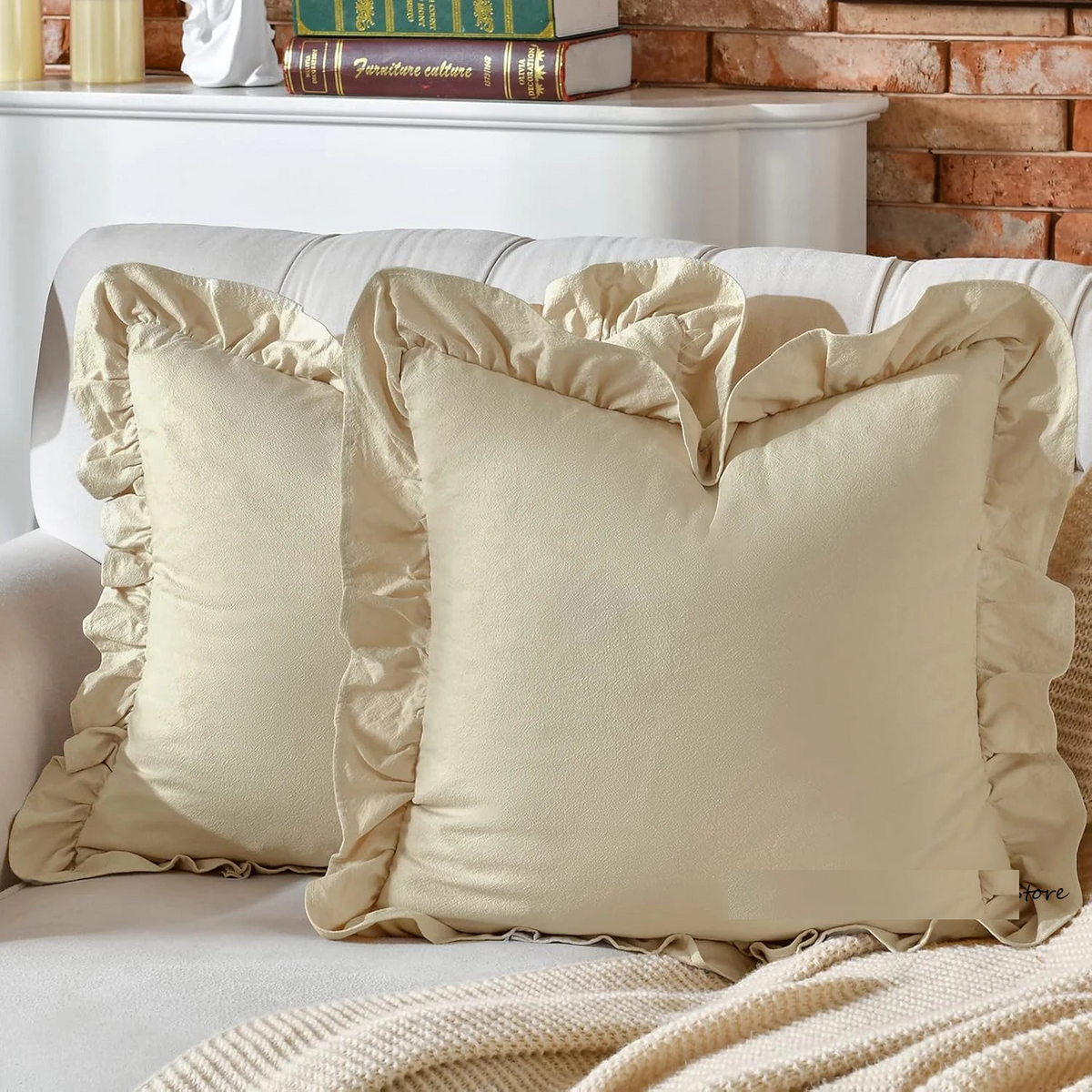 Rüschen-Kissenbezug 100% Baumwolle - Boho-Landhausstil für Sofa & Bett